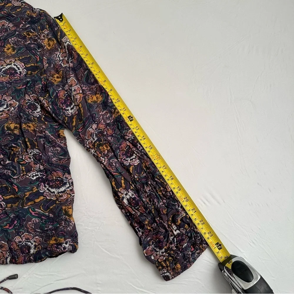 Free People multicolor blue violet floral soft print balloon sleeve jacket